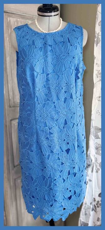 Ann Taylor Dresses & Skirts - Ann Taylor Petite 10P Blue Daisy Floral Lace Sheath Dress Tank Sleeveless